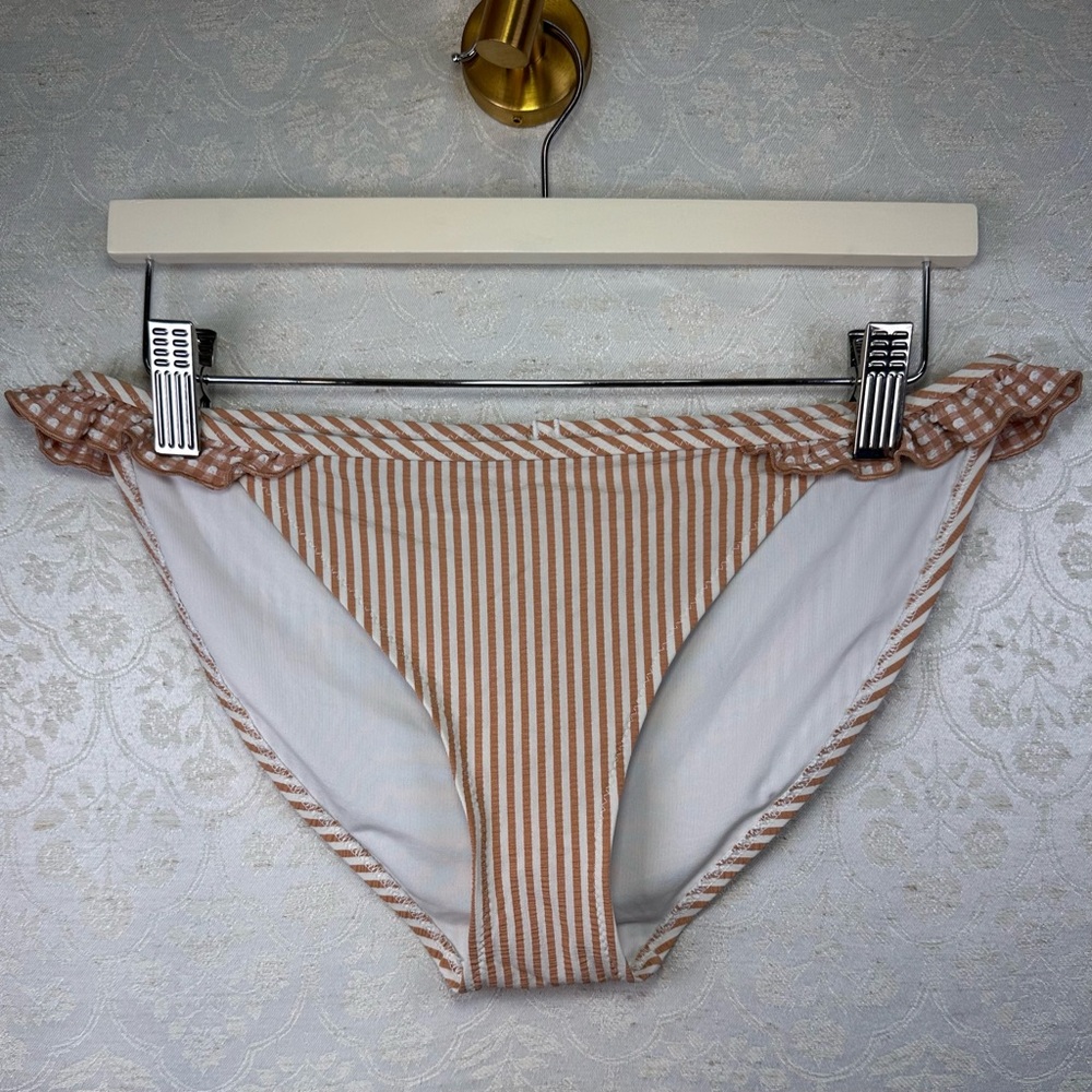 aerie Brown and Cream Striped Ruffle Bikini Set - Picture 6 of 8